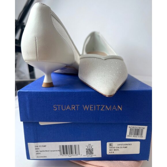 Stuart Weitzman Eva 35 Pumps White Sparkle Mesh Kitten Heel Women Size 39 US8.5B - Picture 10 of 11